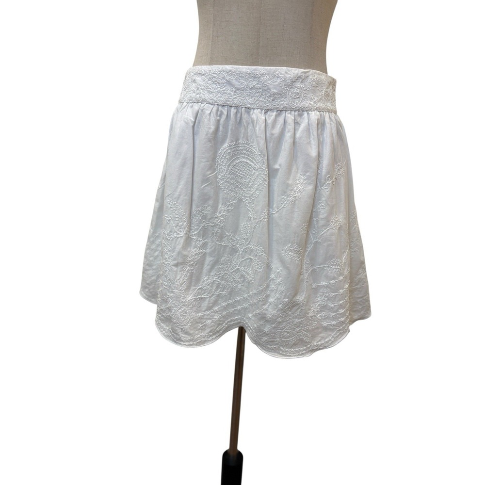 Zara White Embroidered Mini‎ Skirt Sz S Boho Cottagecore Soft Girl